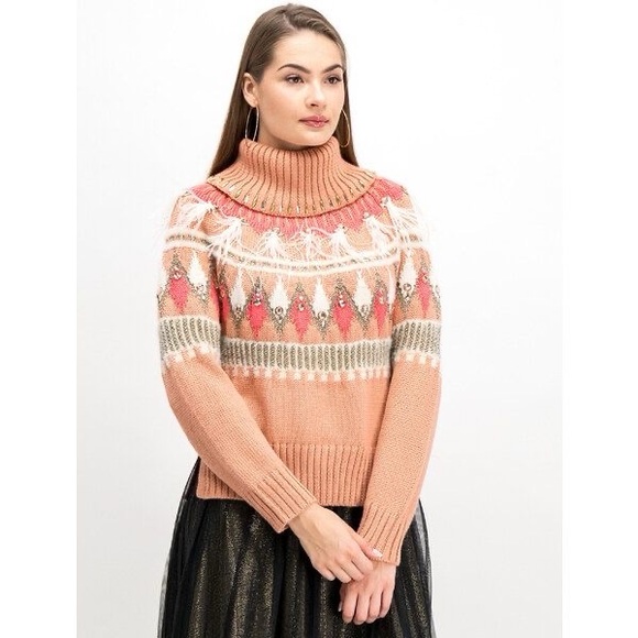 TWINSET Pullover Sweater With Embroidery and Pink Feathers Size XS New - Picture 2 of 16